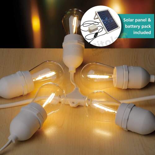 *FESTOON SOLAR KIT 10XE27 12V 2700K WHT HANGING