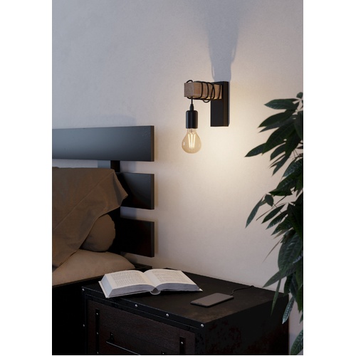 TOWNSHEND W/L 1X10W E27 BLK/LIGHT WOOD FSC 