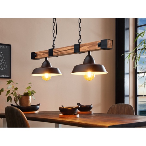 OLDBURY H/L 2X60W E27 BLK/RUSTIC WOOD FSC 