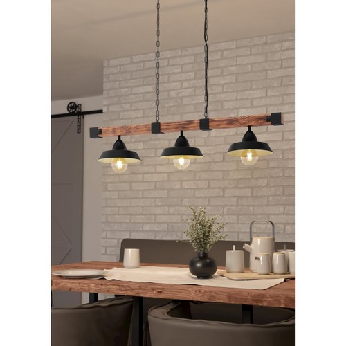OLDBURY H/L 3X60W E27 BLK/RUSTIC WOOD FSC 