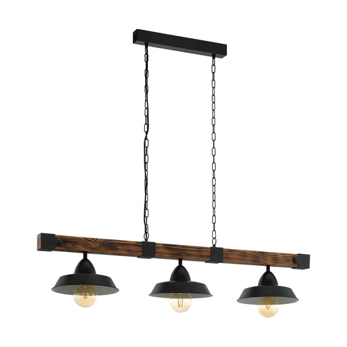 OLDBURY H/L 3X60W E27 BLK/RUSTIC WOOD 