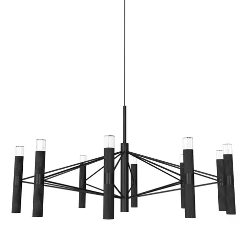 Aeris 800mm Fluted LED Pendant Ten Head Black Cord 80W Tri Colour Non Dimmable Black 3M Drop IP20