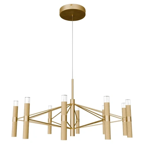 Aeris 800mm Fluted LED Pendant Ten Head Clear Cord 80W Tri Colour Non Dimmable Gold 3M Drop IP20