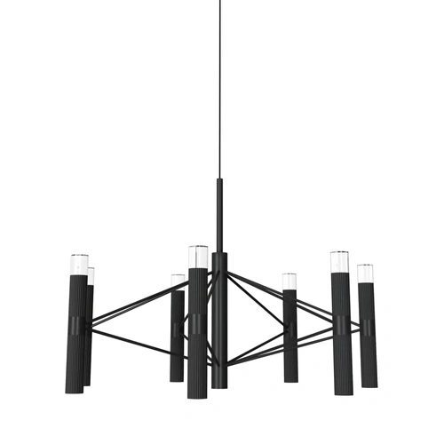 Aeris 600mm Fluted LED Pendant Seven Head Black Cord 57W Tri Colour Non Dimmable White 3M Drop IP20