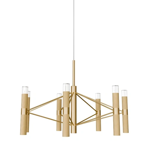 Aeris 600mm Fluted LED Pendant Seven Head Clear Cord 57W Tri Colour Non Dimmable Gold 3M Drop IP20