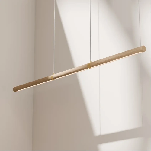 Aquila 1500mm Linear LED Pendant Natural Timber 24W TRI Colour Non-dimmable Ash / White 2M Drop IP20