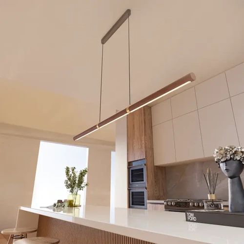 Aquila 1500mm Linear LED Pendant Natural Timber 24W TRI Colour Non-dimmable Walnut / Black 2M Drop IP20