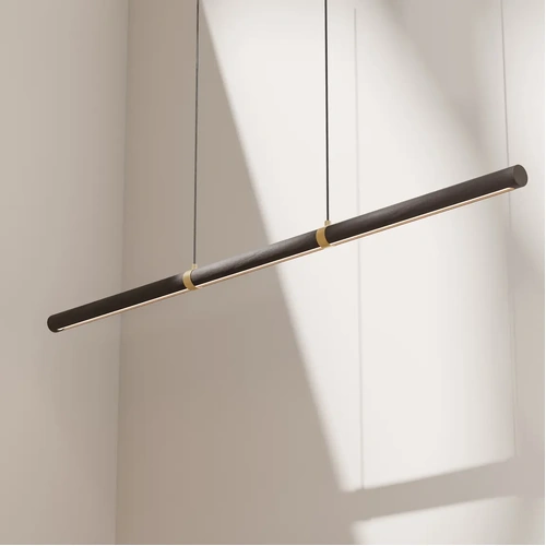 Aquila 2000mm Linear LED Pendant Natural Timber 32W TRI Colour Non-dimmable Black Ash / Black 2M Drop IP20
