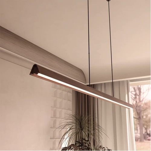 Avocent 1500mm Linear LED Pendant Natural Timber 24W TRI Colour Non-dimmable Walnut / Black 2M Drop IP20