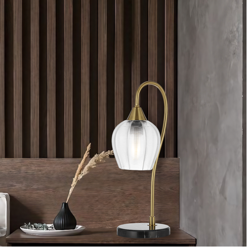 AZALEA TABLE LAMP 25wE27max L210 W160 H450 line swt BLK MARBLE/ANT GOLD/CLEAR