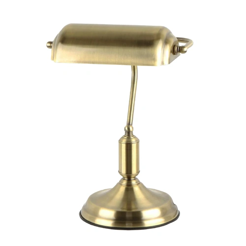 TABLE Bankers Lamp ES Ant Brass Metal Cylindrical Shade & Body H361mm Adjustable Head