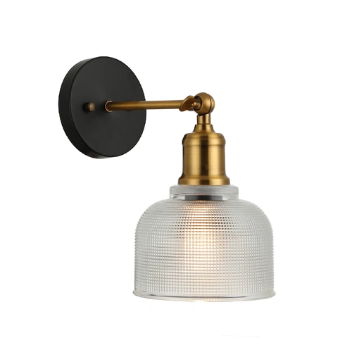 WALL Int S/M ES Dome Clear Segmented Glass With Antique Brass Bracket