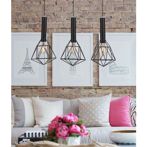 PENDANT ES X 3 Blk DIAMOND CAGE x 3 w/Bar Base OD590mm