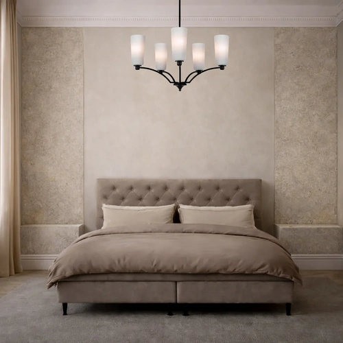 BREVAN 5LT PENDANT 5x25wE27max D690 H370 ROD:2*600+1*300 BLACK / ALABASTRO