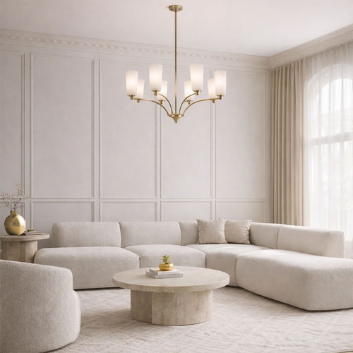 BREVAN 8LT PENDANT 8x25wE27max D910 H440 ROD:2*600+1*300 ANTIQUE GOLD / ALABASTRO