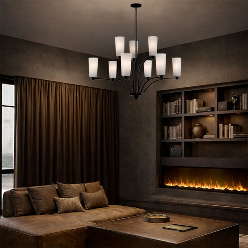 BREVAN 9LT PENDANT 9x25wE27max D990 H650 ROD:2*600+1*300 BLACK / ALABASTRO