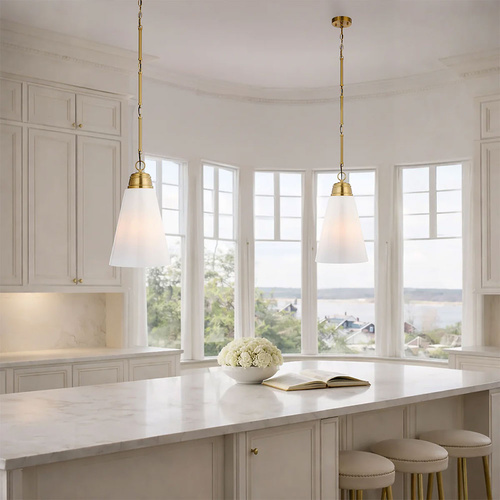 BRINE 28 PENDANT 25wE27max D288 H481 ROD3*200+CHAIN 2m ANTIQUE GOLD SATIN / OPAL