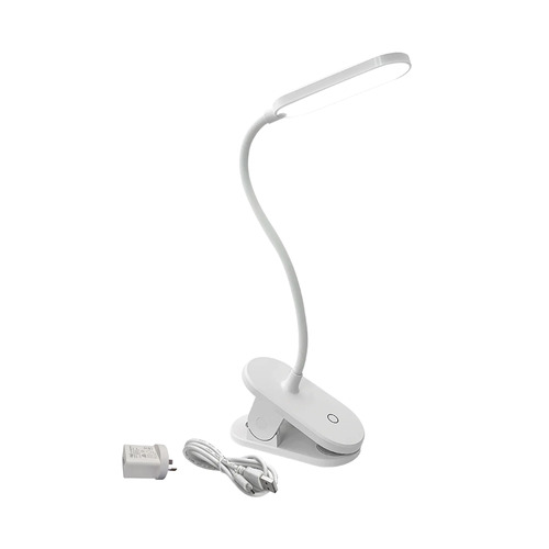 Clip Lamp LED 2.5W 6500K Touch Adj Brightness Wh Rechargeable H 456mm w/flexible neck
