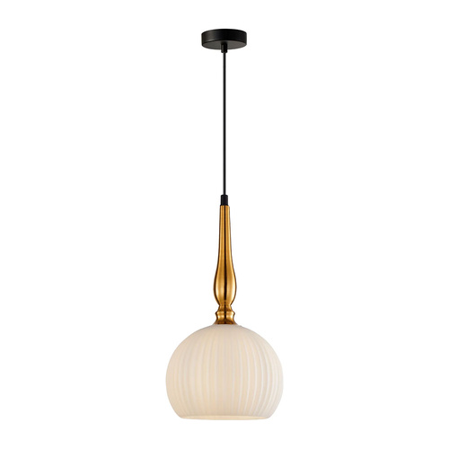 PENDANT ES 72W Small Frosted Wine Glass Ribbed w/Brass Highlight OD200 x H380mm