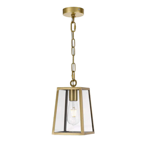 CANTENA 15 PENDANT 25wE27max L:150 H:210 -  ANT BRASS/CLEAR ROD:210mm + CHAIN:1000 IP43