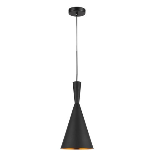 PENDANT ES 72W BLK CONE with gold dimpled internal OD190mm x L400mm 3m cable WTY 1YR