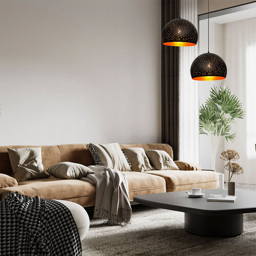 PENDANT ES 40W BLK Embossed DOME w/Gold Interior OD350mm