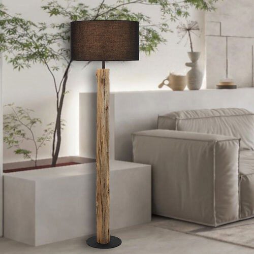 CHAD FLOOR LAMP 25wE27max D:450 H:1500 FOOT SWTCH WOOD / BLACK SHADE