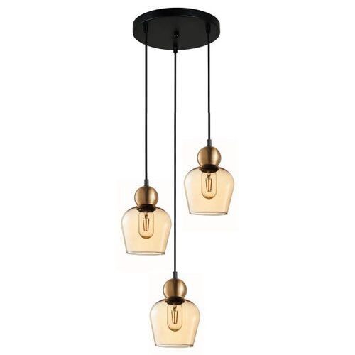 PENDANT ES x 3 72W Bronze Amber Glass ELLIPSE RND Base