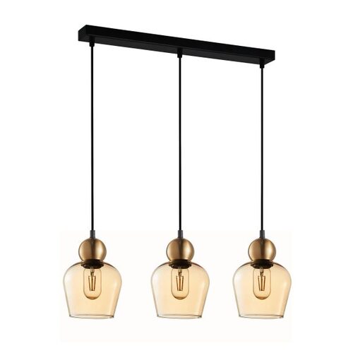 PENDANT ES x 3 72W Bronze Amber Glass ELLIPSE L620XW145XH1000mm