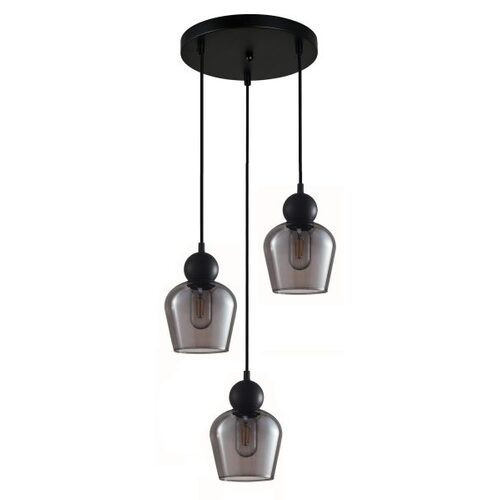 PENDANT ES x 3 72W BLK Smoke Glass ELLIPSE RND Base