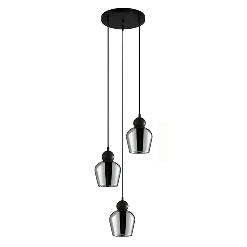 PENDANT ES x 3 72W BLK Smoke Glass (Mirror Finish) ELLIPSE RND Base