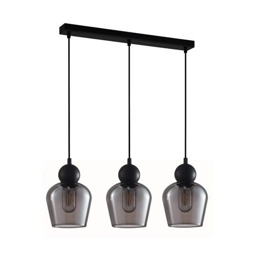 PENDANT ES x 3 72W BLK Smoke Glass ELLIPSE SQ Base