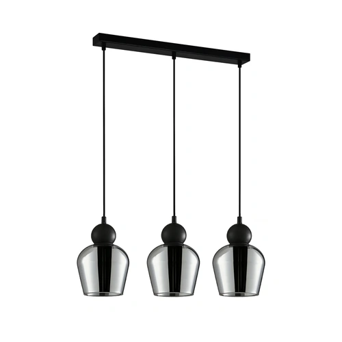 PENDANT ES x 3 72W BLK Smoke Glass (Mirror Finish) ELLIPSE SQ Base