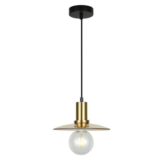 PENDANT ES Amber Glass Coolie w/Ant. Brass Highlight OD220mm