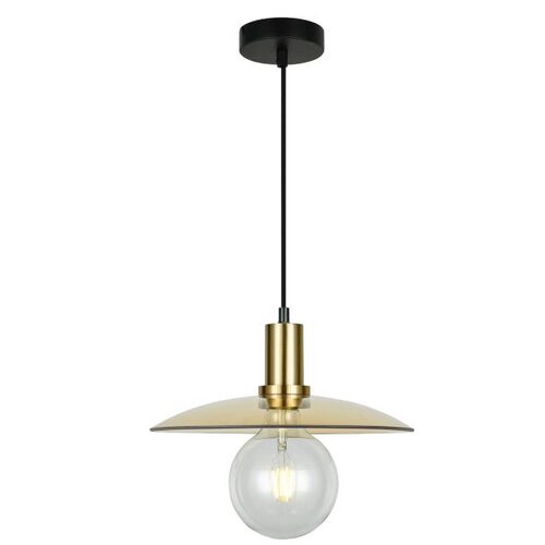 PENDANT ES Amber Glass Coolie w/Ant. Brass Highlight OD300mm