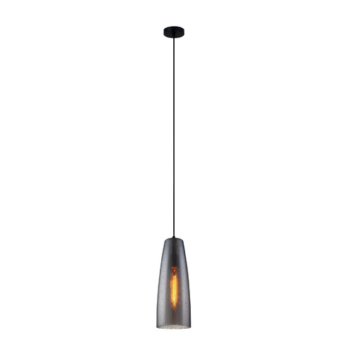 PENDANT ES 72W Smoke BLK Glass Flat Top Ellipse with rain drop effect  OD135mm x H350mm 3m cable  WTY 1YR