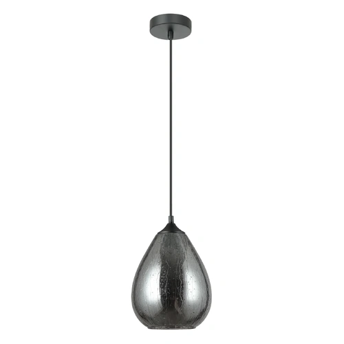 PENDANT ES Smoke Blk Glass OVAL w/Raindrop OD200mm (Mirror Finish)