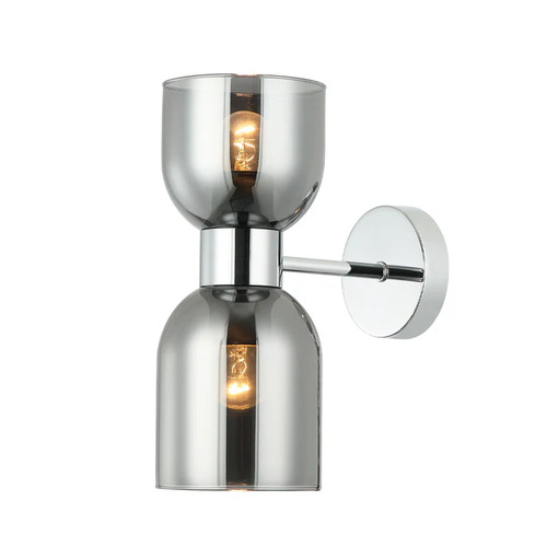 Wall Int S/M ES X 2 Smokey Black 2 x Glass Ellipse w/Chrome RND Bracket L215mm (Up/Dn)