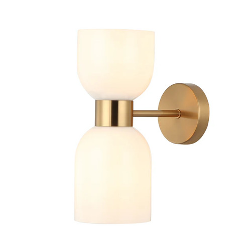 Wall Int S/M ES X 2 Opal 2 x Glass Ellipse w/Brass RND Bracket L215mm (Up/Dn)