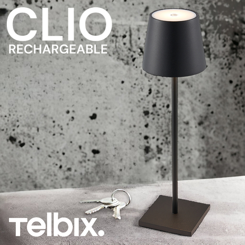 CLIO RECHARGEABLE TABLE LAMP 3wLED D108 H380 IP54 1.5M 3000 K 300LM 2X2000mah BLACK SAND
