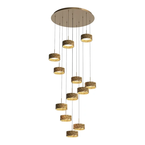 Couas 12 Dropper LED Pendant Textured Aluminium 120W TRI Colour Non-dimmable Gold Round base IP20