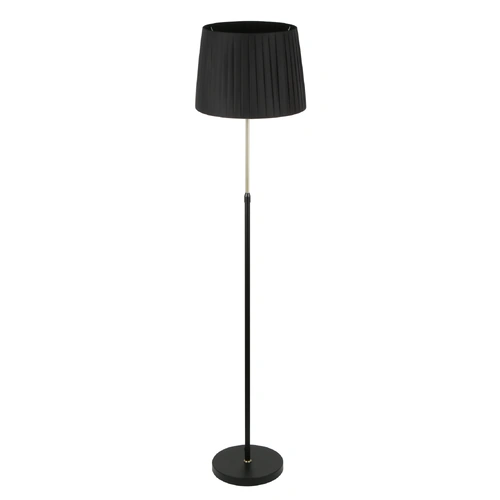 FLOOR ES BLK SLANTED/PLEATED Shade OD360mm w/Ant Brass & BLK Adjustable Rod & RND Base