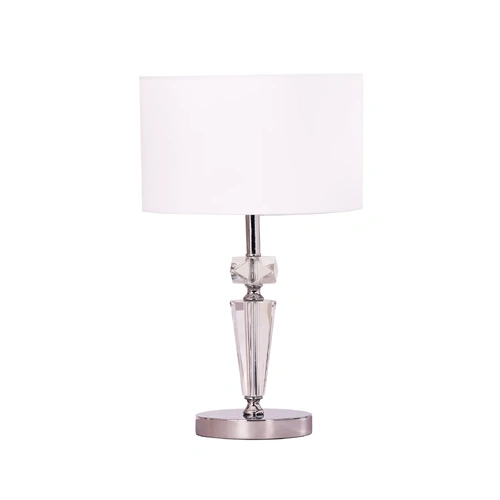 TABLE ES White DRUM Shade & Chrome Metal Base w/Crystal Body OD(Shade ) 300mm