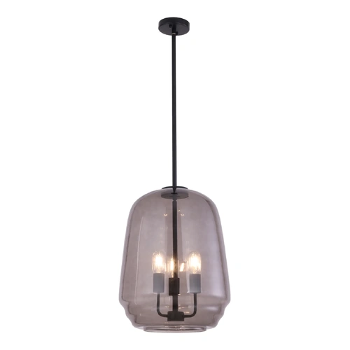 PENDANT 3 x ES Smokey BLK Glass Shade w/Black Hardware RND Pyramid OD400mm