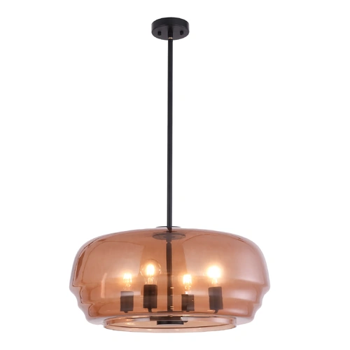 PENDANT 4 x ES Amber Glass Shade w/Black Hardware Flat Top Dome OD600mm