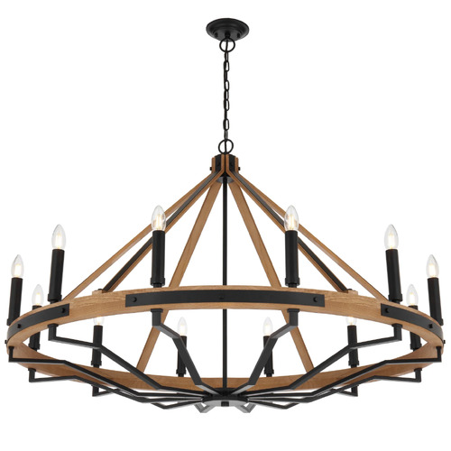 DARIEN 12 LTS PENDANT 12*25wE14 D:1210 H:800 2mCHAIN BLACK MATT / ASHTREE WOOD