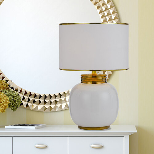 DAVILA TABLE LAMP 25wE27max H:425 D:285 WHITE/WHITE/GOLD TRIM