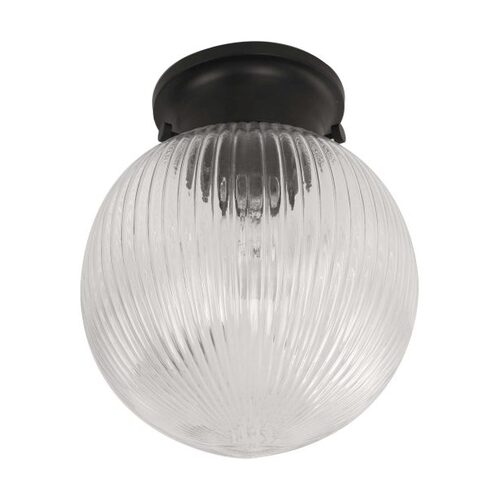 DIY Batten Fitting CLR Glass Ribbed SPHERE OD200mm w/Blk