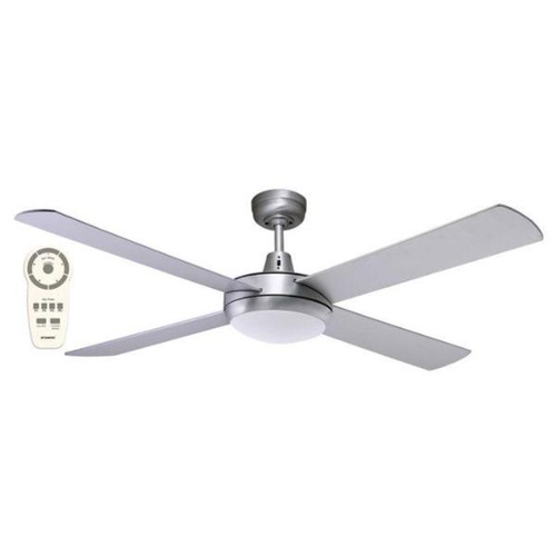 Lifestyle DC Motor 1320mm 4 Blade Ceiling Fan & 24w Tricolour LED Light with Remote Control Brushed Aluminium