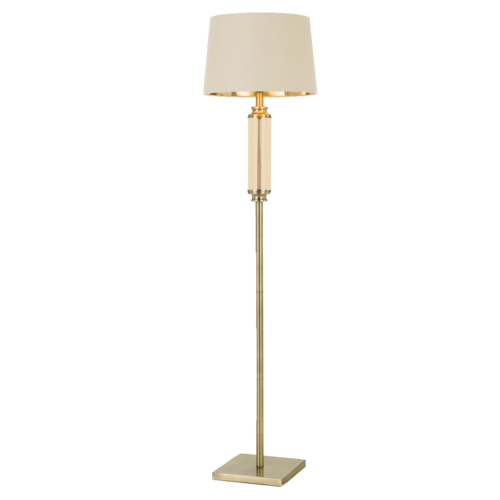 DORCEL FLOORLAMP 25wE27max D:330 H:1550 cable2.0 FOOT SWT ANT BRASS/AMBER+CRM SHADE/GOLD